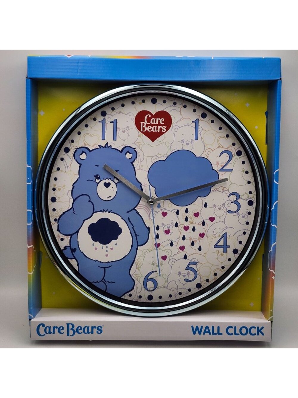 Care Bears Grumpy Blue Chrome 12 Inch Round Wall Clock Accutime New In Box